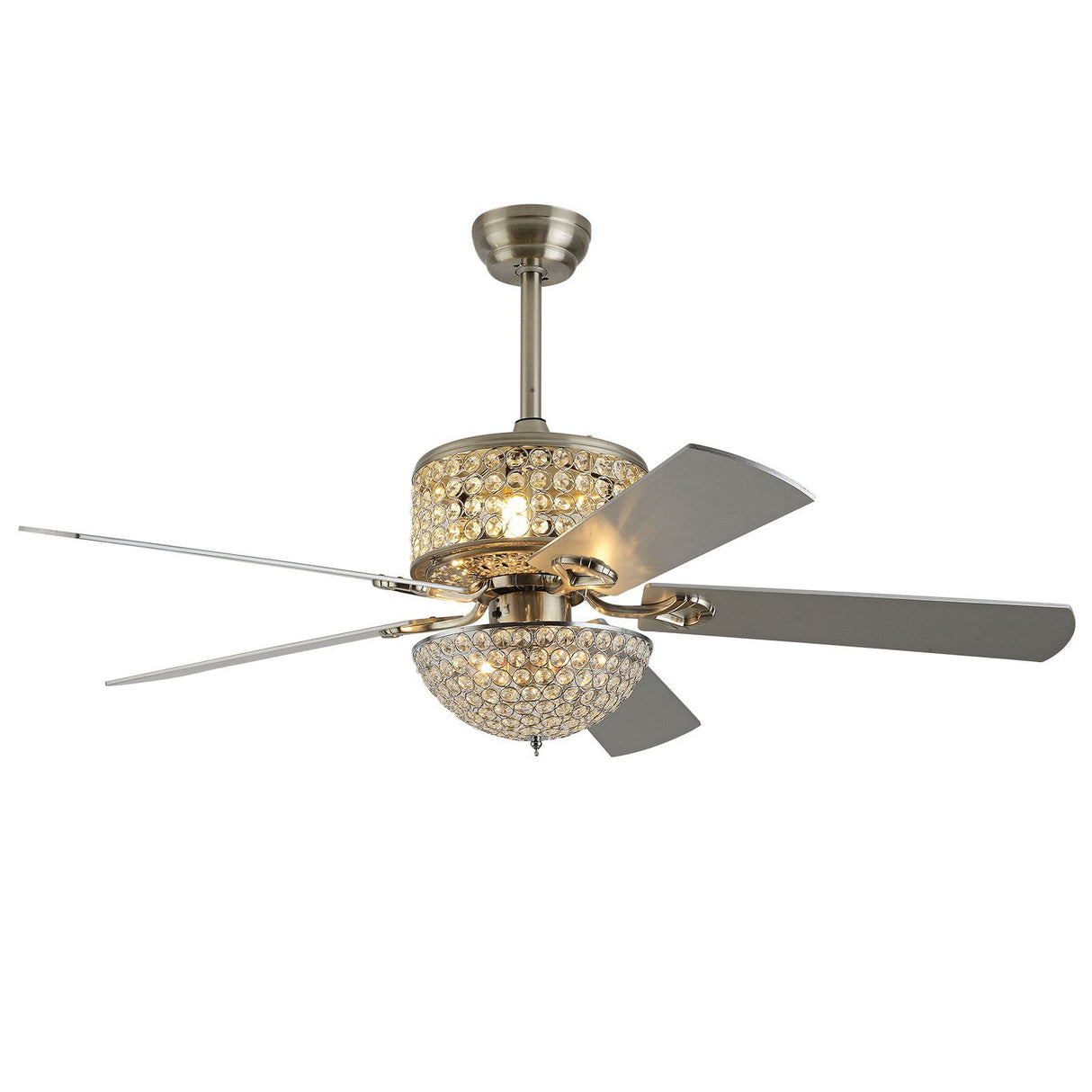 Crystal Ceiling Fan Light with Remote Control Reversible Wooden Blades Fan Chandelier for Living Room