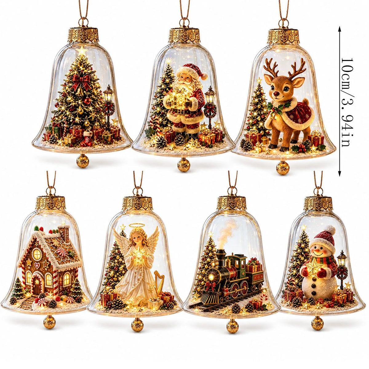 Acrylic Christmas Bell Ornament Decoration 3D Snow Globe Santa Snowman Ball Hanging Xmas Tree Pendant Christmas Party Decoration