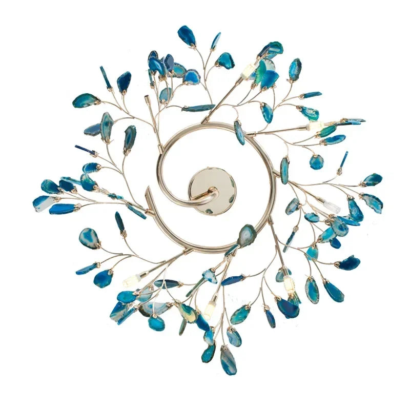 Modern Colorful Agate LED Ceiling Chandeliers Lighting Romantic Leaves Shape Pendant Lamp Living Dining Room Bedroom Decor Light