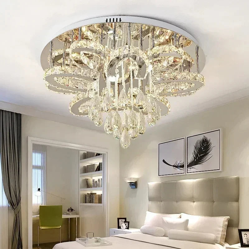 Modern living room infinitely adjustable smart crystal lamp circular LED lamp bedroom and dining room ceiling lamp