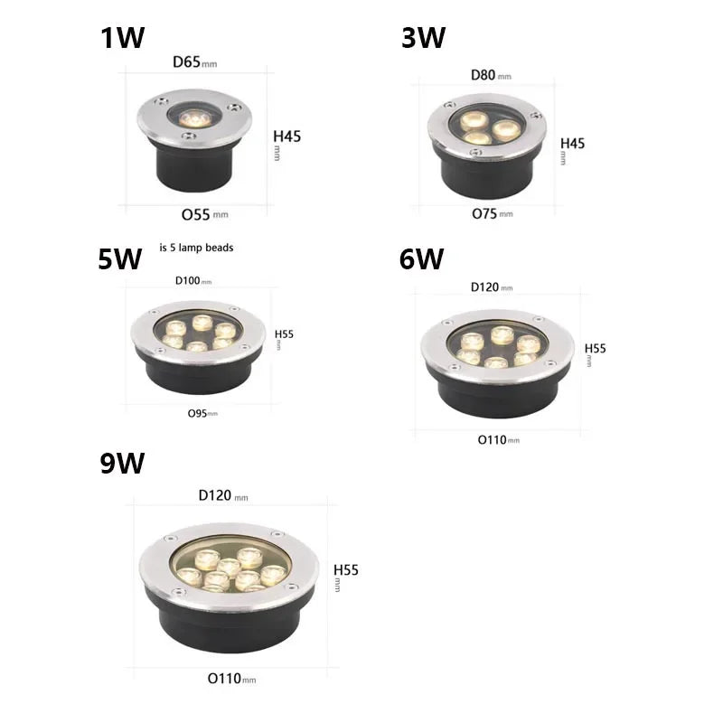 Ultra-Thin IP67 Waterproof LED Buried Light - 3W 5W 9W Outdoor Garden Path Spotlight