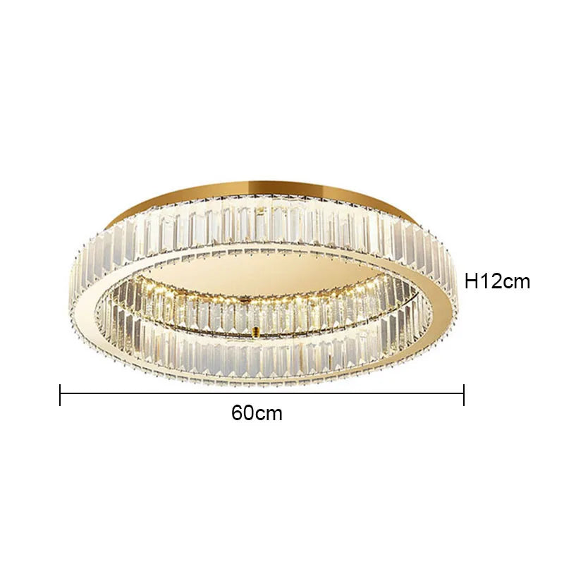 Modern Crystal Circle Chandelier - Minimalist LED Ring Light for Living Room