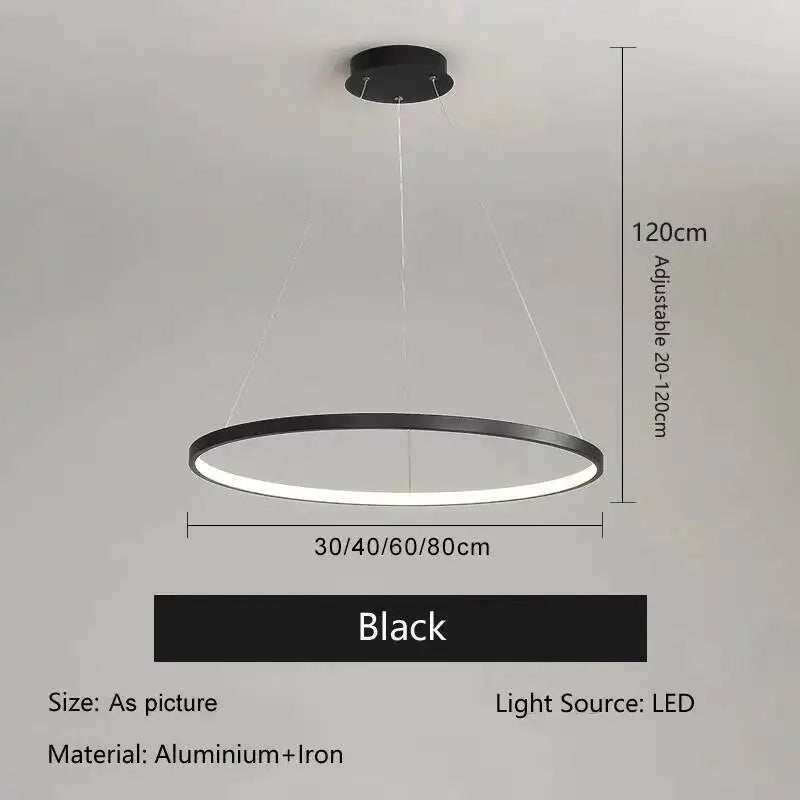 Nordic Ring LED Chandelier - Modern Aluminum Circle Pendant Light (Black/Gold)