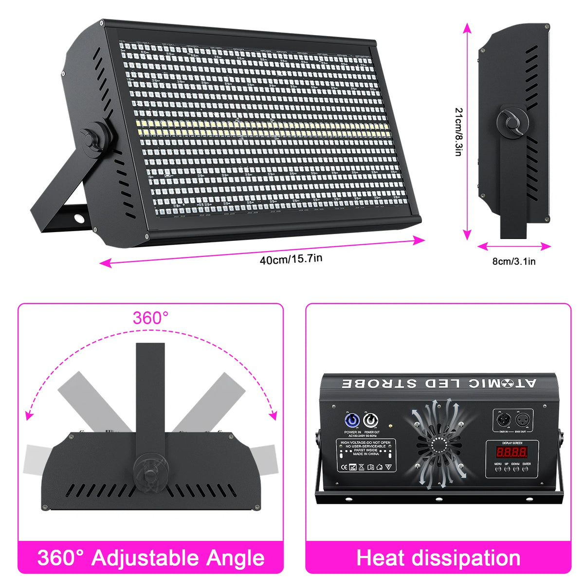 4-Pack 200W LED RGBW Strobe Lights (48+8 Segment, DMX512) - High-Output Stage Wash Uplight Fixtures for DJ, Disco, Wedding, Bar & KTV