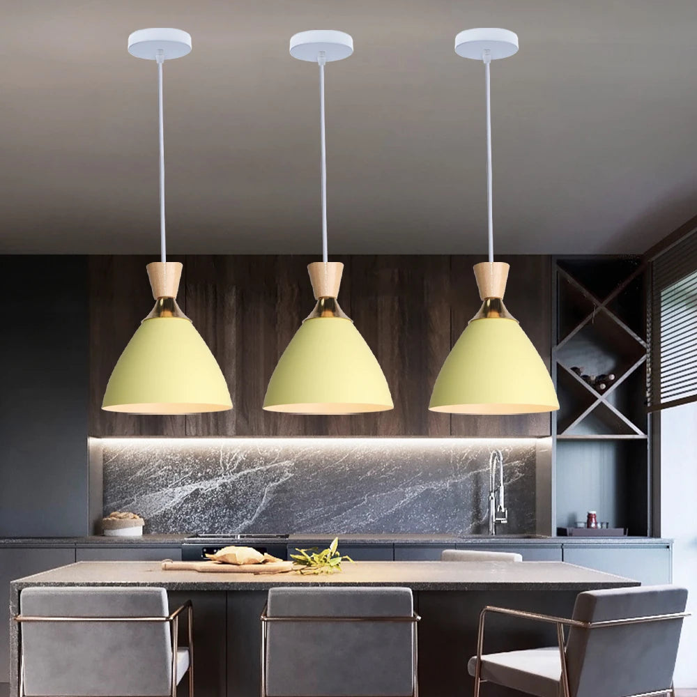 Nordic Pendant Lamps Modern Hanging Light Single Head Pendant Lights Bedroom Kitchen Dining Living Room Lamp Wood Pendant Lamps