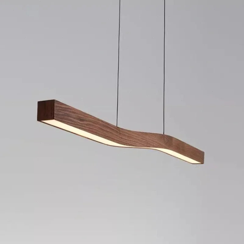 Retro Camur Linear Pendant Light Walnut Wood Grain Long Strip Lamps Restaurant Hanging Lamp Loft Artistic Creativity Dining Room