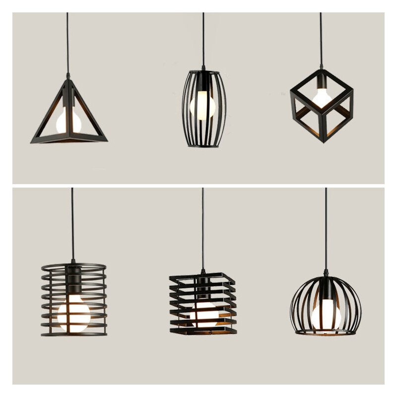Modern Cage Pendant Light E27 Iron Minimalist Vintage Scandinavian Loft Pyramid Pendant Lamp Metal Hanging Ceiling Lamp Fixtures