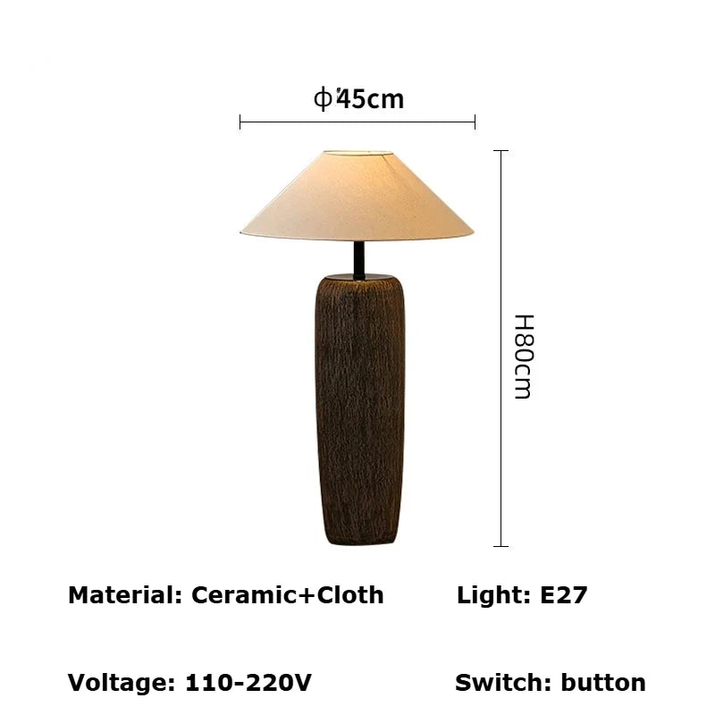 Japanese Antique Pottery Pot Floor Lamp Quiet Pottery Pot Cloth Zen Floor Table Light Chinese Garden Stand Lamp for Living Room