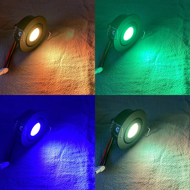 12V 3W RGB / RGBW Recessed Mini LED Cabinet Spotlight (42mm Cutout) - Dimmable Adjustable Ceiling Downlight for KTV, Bar & Room Decor