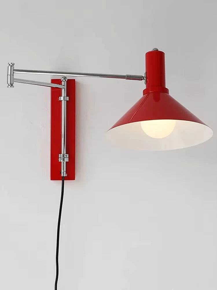 Extendable Foldable Bauhaus Bedside Lamp - Adjustable Swing Arm Plug-In LED Wall Light
