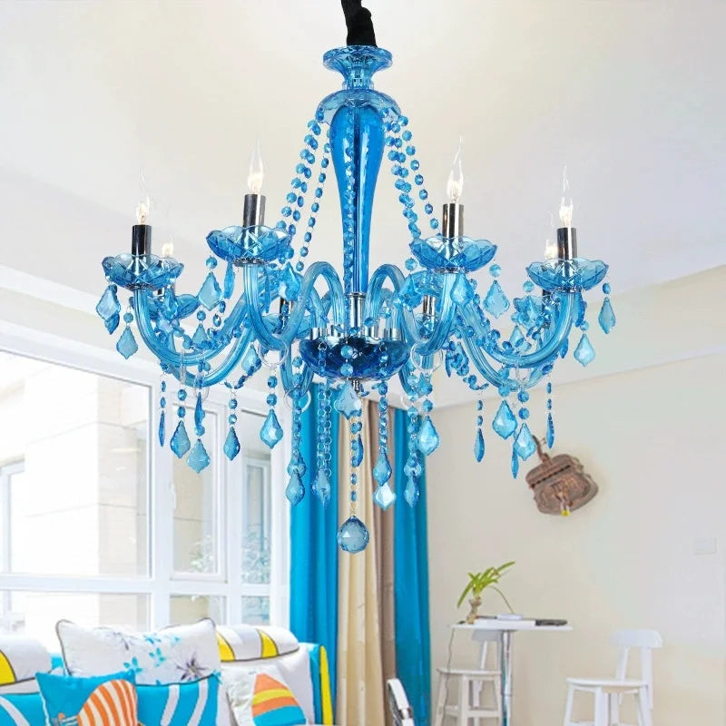 Nordic Luxury Blue Crystal LED Chandelier Restaurant Bedroom Coffee Shop Clothing Store Hotel Club Pendant Lamp Art Decor Light