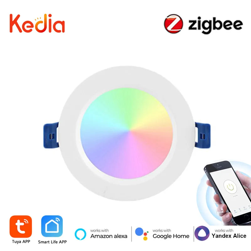 Kedia ZigBee 10W 12W Recessed Ceiling Led Spot 3.5/4 Inch Tuya Led Lights AC100-245V RGB Kitchen Round Ceiling Downlight Alexa