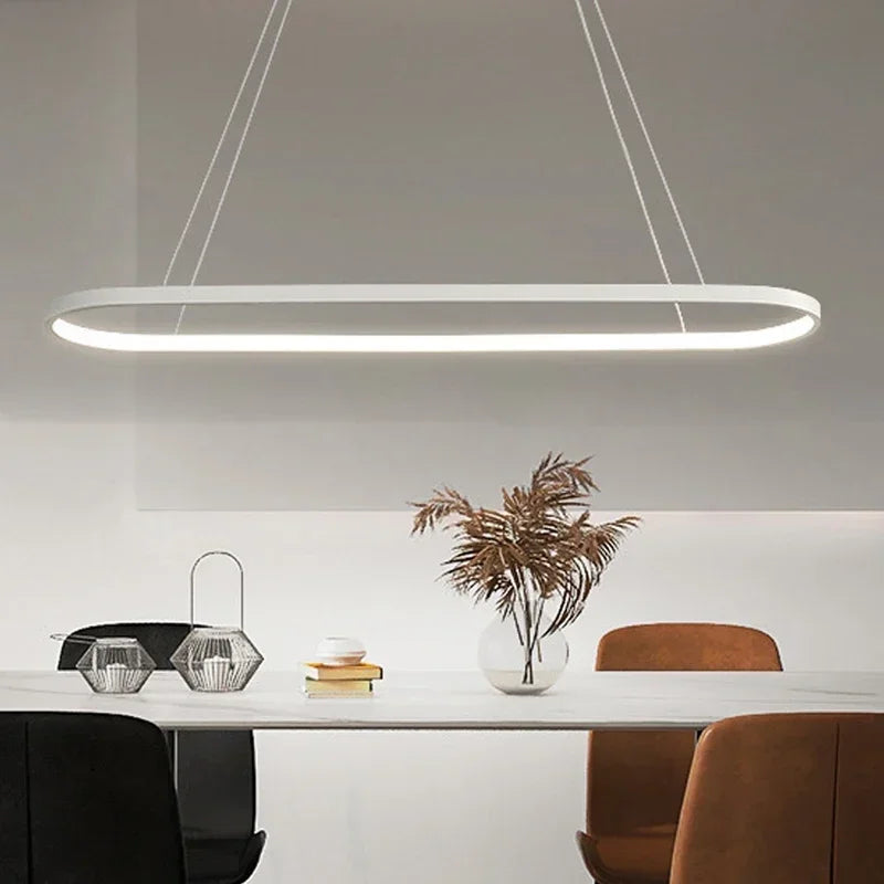 Modern LED Linear Pendant Light - Simple Line Hanging Lamp for Dining Room