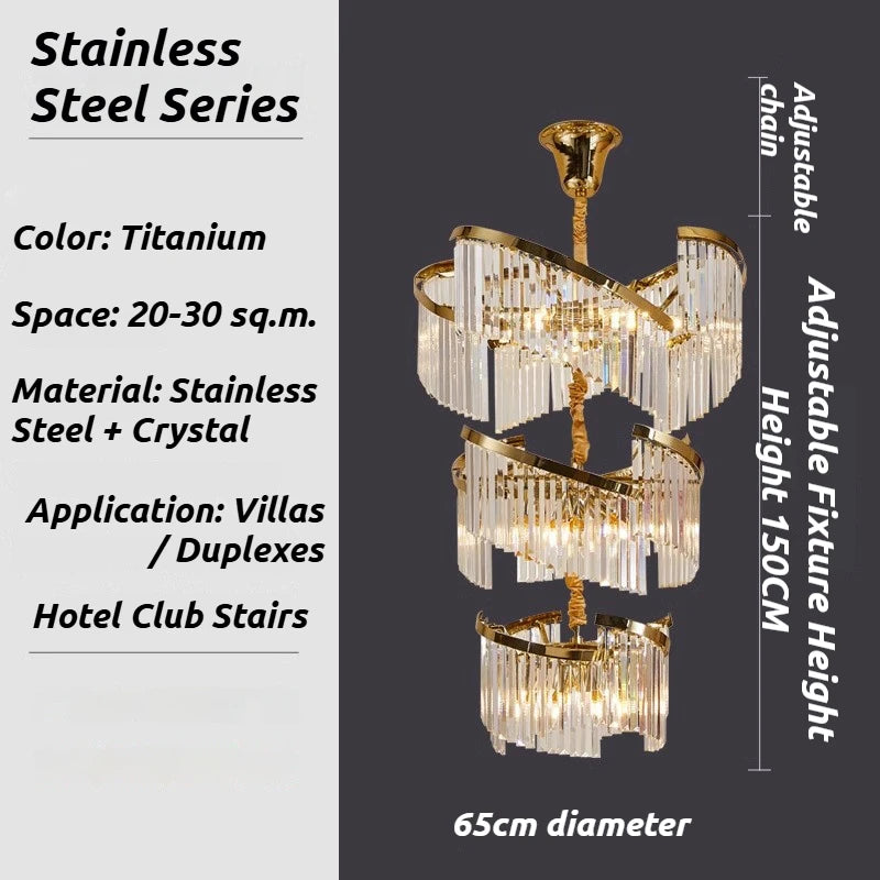 2026 Luxury Customizable Large Chandelier Pendant Light Ceiling Lamp Dimmable K9 Crystal Luster For Staircase Luminaire