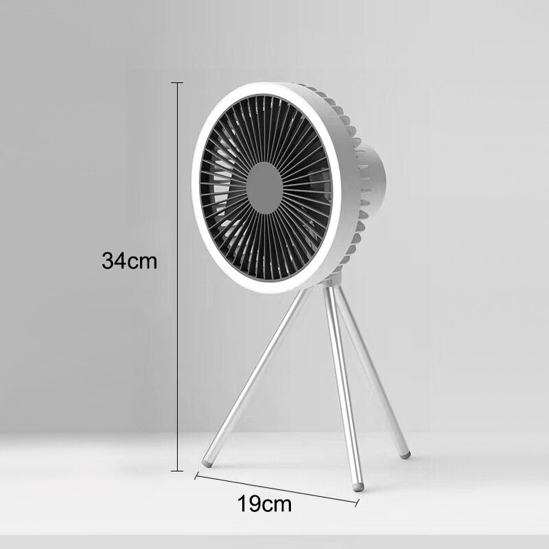 2 in1 Camping Fan Multifunction Home Appliances Usb Rechargeable Desk Tripod Stand Ceiling Cooling Fan With LED Night Light