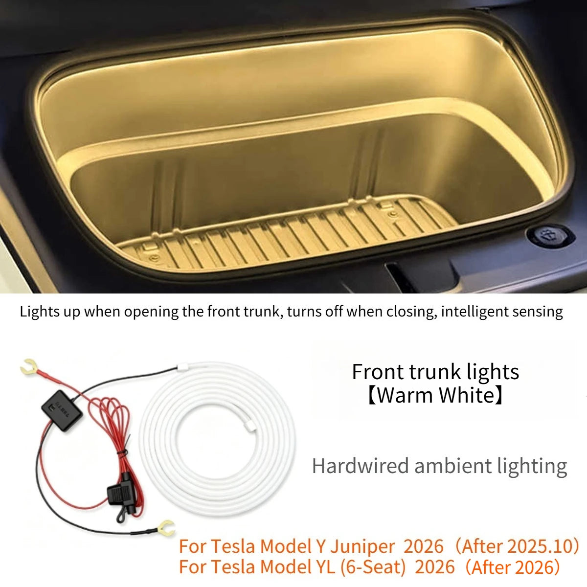 For Tesla Model YL Model Y Juniper 2026 Front Trunk Frunk LED Ambient Surround Light Flexible Strip Decorative Lamp Accessories