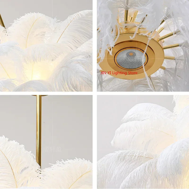 Nordic White Feathers Art Living Room Pendent Lamp Bedroom Indoor Hanging Lamp Chandelier Home Decoration Ceiling Lamps