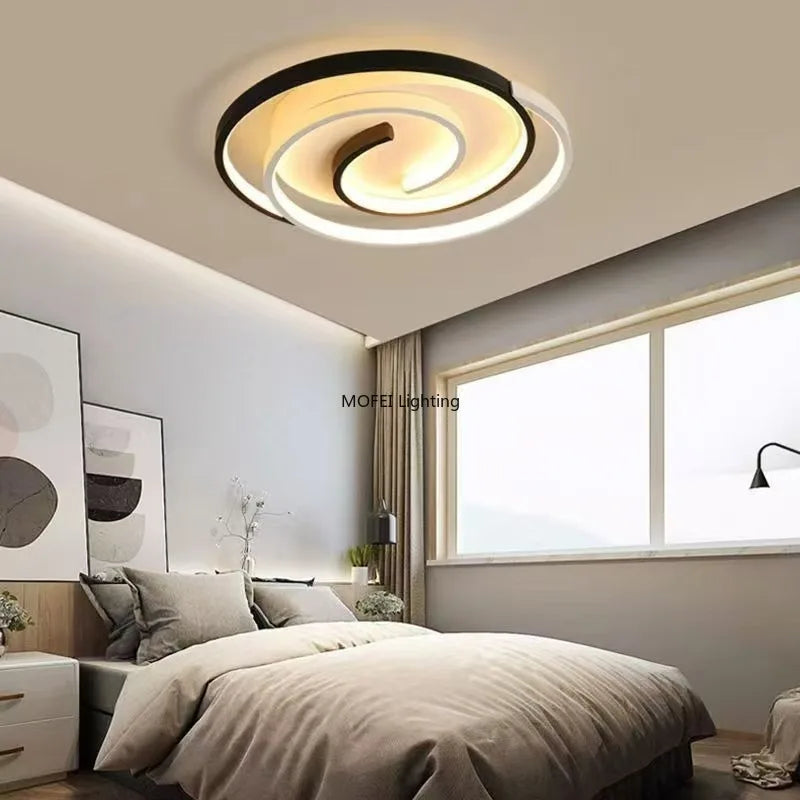Modern LED Ceiling Lamp Simple Black White Bedroom Light Creative Energy Saving Eye Care Room Lighting Fixture Minimalist Design