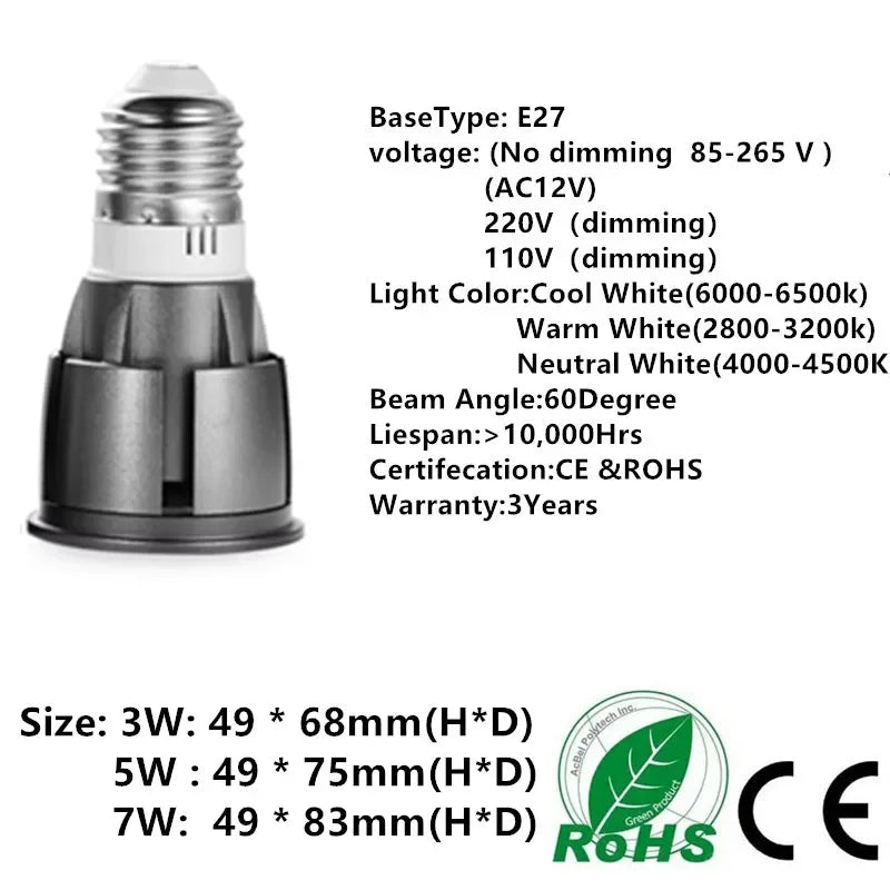 Super Bright Dimmable GU10 / GU5.3 / E27 / MR16 COB 3W 5W 7W LED Bulb Lamp 85-265V 12V Spotlight Warm White / Cold White LED L