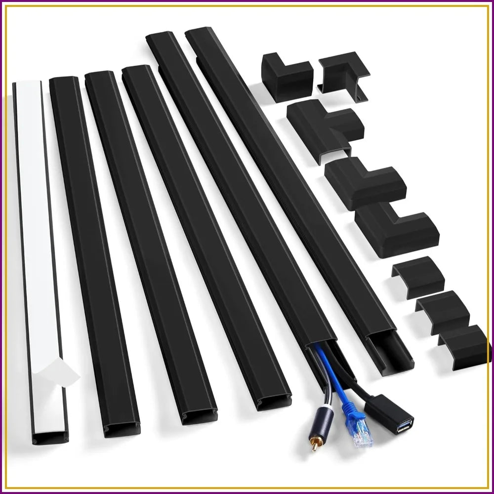 94.5in Cord Cover Wall Kit (6x 15.7in) - Self-Adhesive Black Wire Hider Raceway