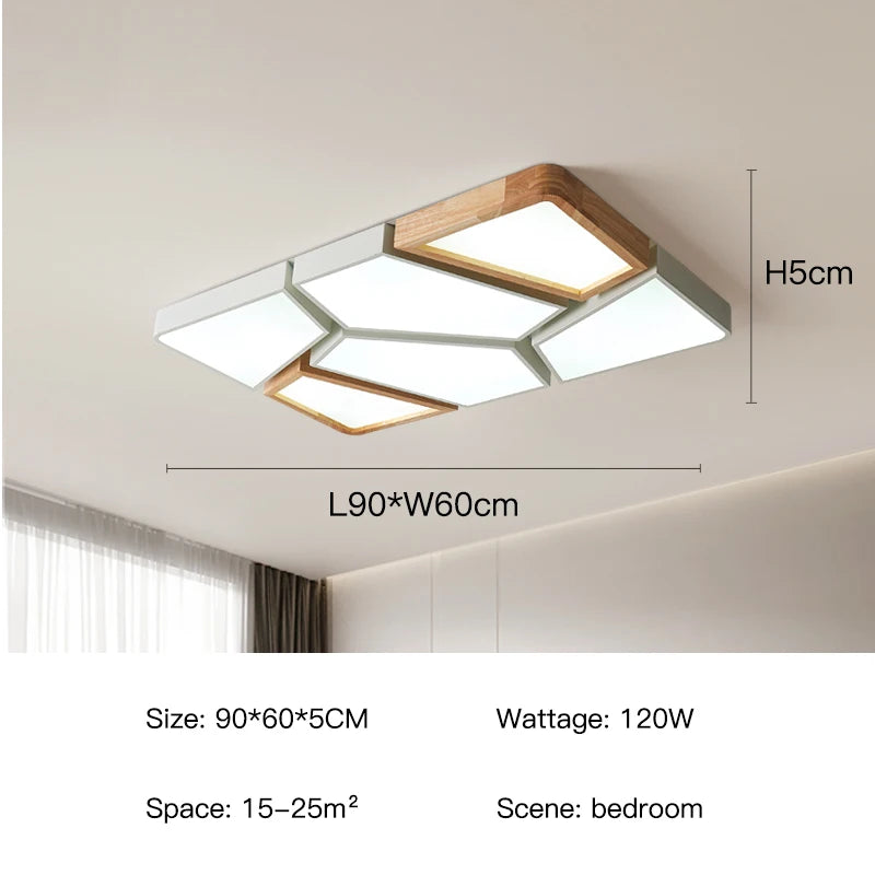 2026 Modern Nordic Style LED Chandelier Living Room Bedroom Kitchen Children Room Study Lamp Wood Geometric Design Ceiling Li