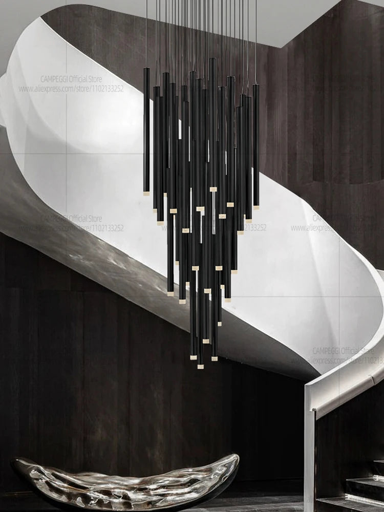 LED Modern Minimalist Long Strip Hanging Staircase Pendant Light Attic Pendent Lamp Villa Living Room Dining Room Chandelier