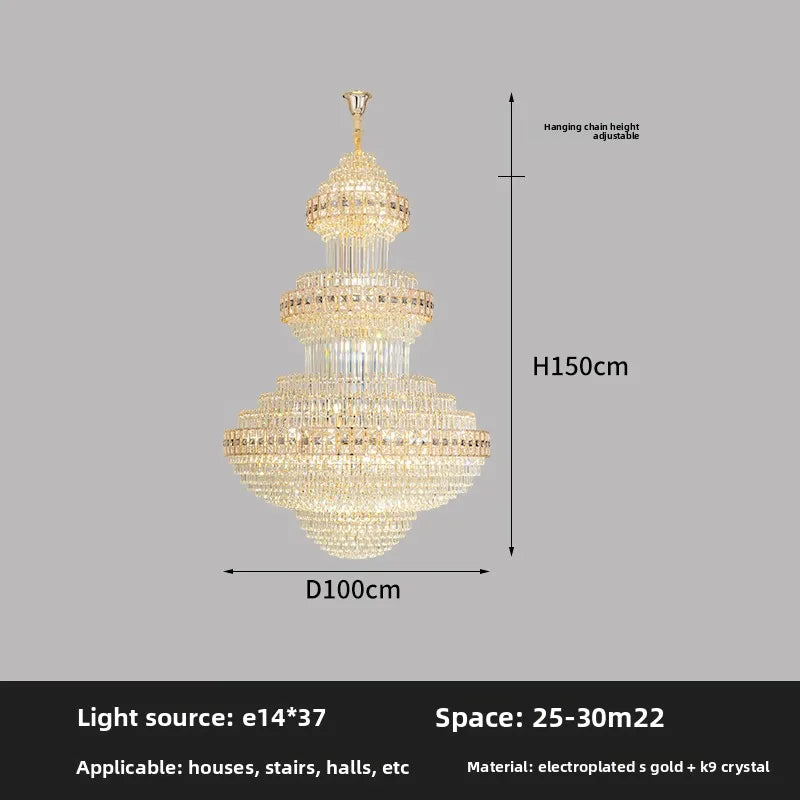 Double-Storey House Living Room Chandelier Hollow And Luxurious Modern And Retro Crystal Lamp-Style Multi-Story Villa Hall Light