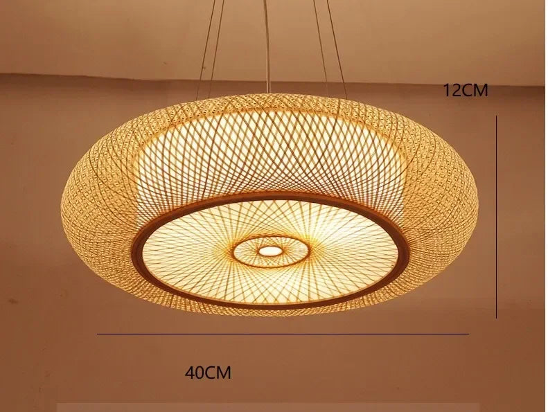 Handwoven Rattan Pendant Light, Sculptural Bamboo Hanging Lamp for Dining Room, Tea Room, Bedroom and Living Area