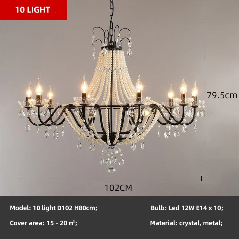 American Black Candle LED Chandelier - Luxury Crystal Pendant for Stairs