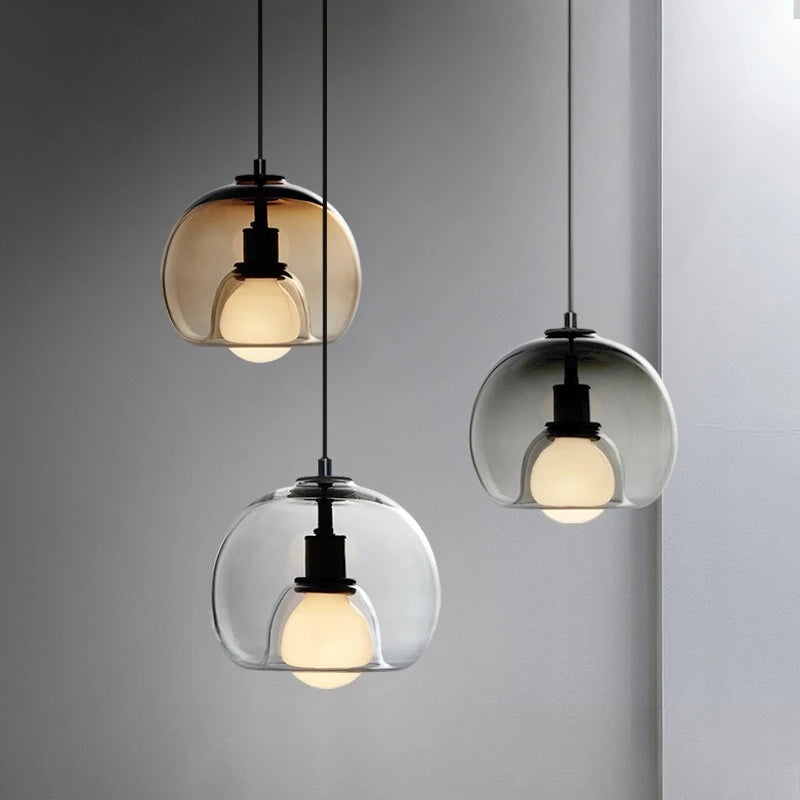 Glass LED chandelier bar living room dining table kitchen bar counter bedroom modern grey art pendant light