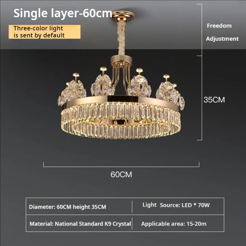 Building Home Atmosphere Living Room Postmodern Light Luxury Double-Layer Crystal Chandelier Villa Building Duplex Pendant Light