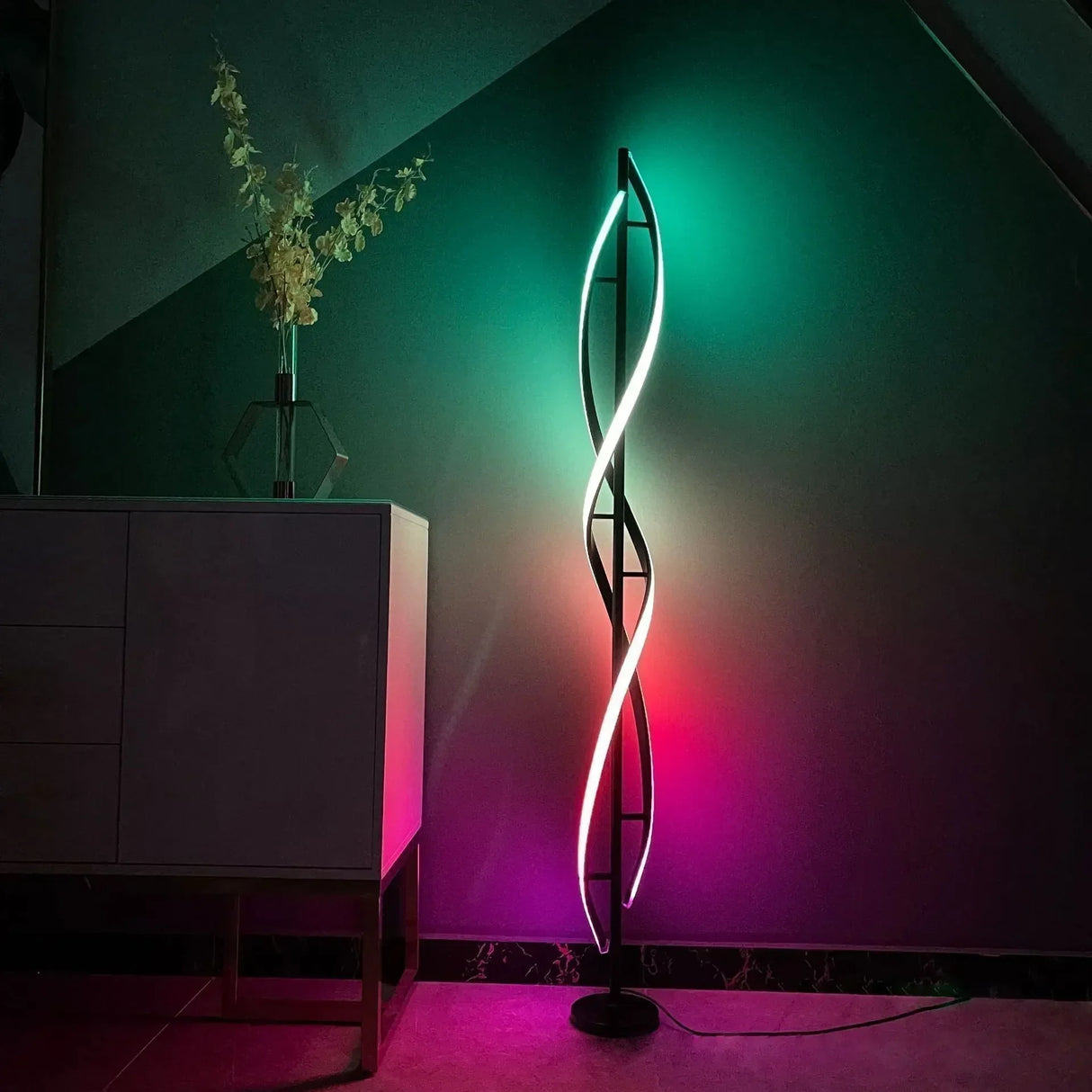 Nordic RGB LED Floor Lamp - Postmodern Spiral Corner Light for Living Room