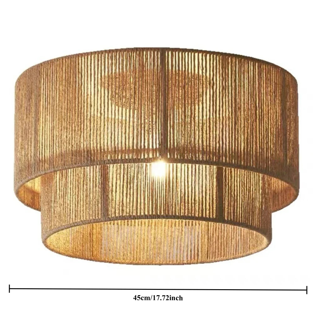 45CM Boho Rattan Semi Flush Mount Ceiling Light - Farmhouse Woven Hemp Rope E27 Lamp for Dining Room, Bedroom & Kitchen