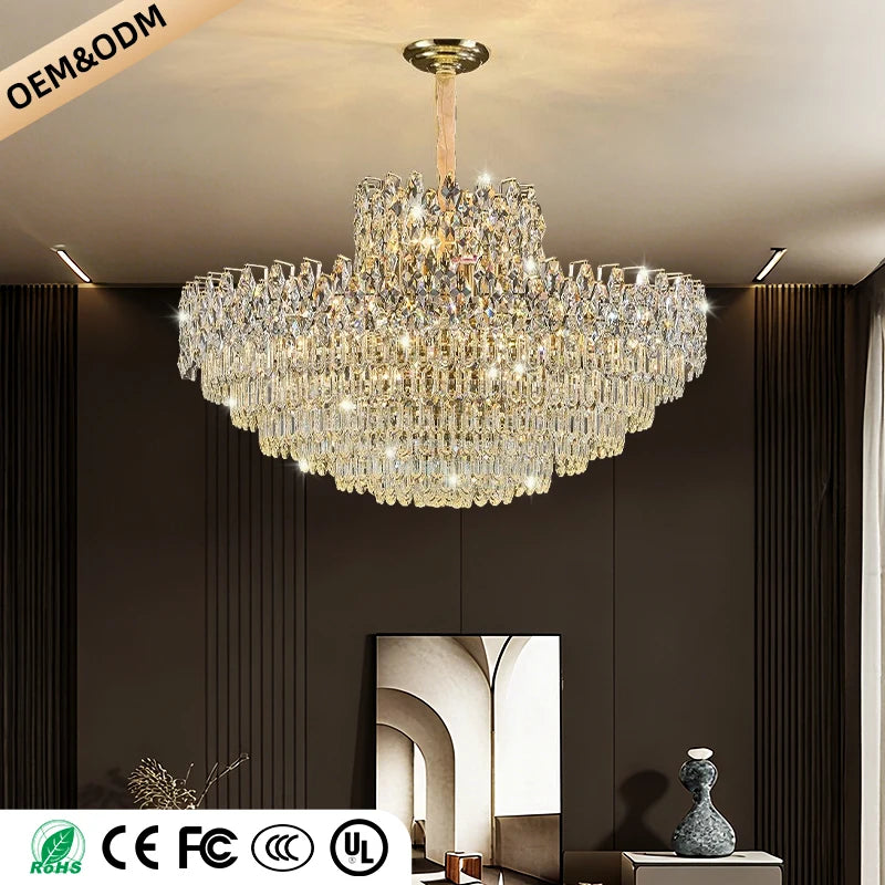 Luxury Crystal Chandeliers High-end Hanging Chandelier Villa Living Room Hall Lighting Lustre Dining Table Pendant Ceiling Lamp