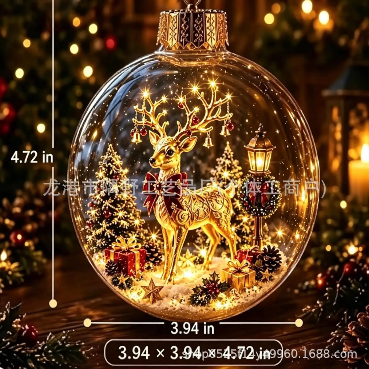 8cm LED Light Up Christmas Ball Ornament Santa Claus Snowman Glowing Plastic Bauble Xmas Tree Hanging Pendant Xmas Party Decor