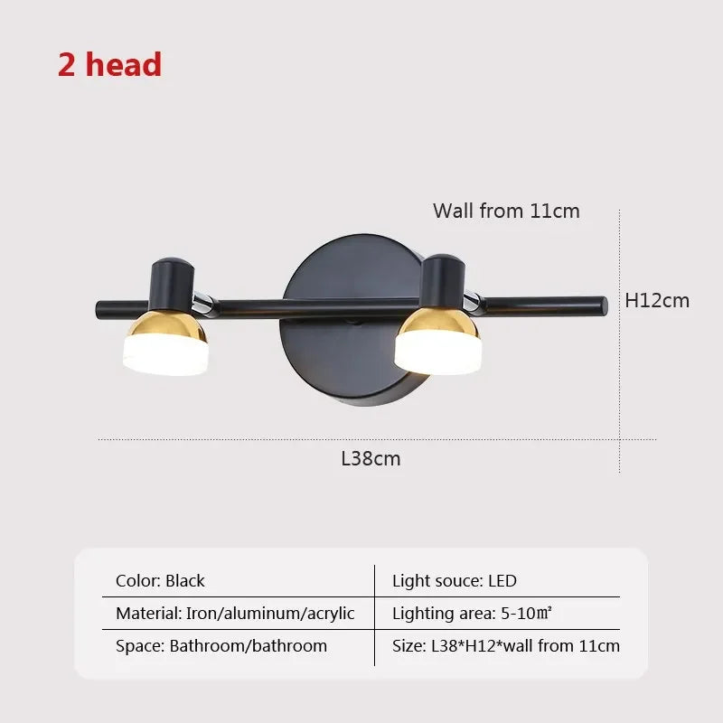 Modern Wall Light 2/3 Head Waterproof Bathroom Light Washroom Vanity Mirror Iron Interior Home Decoration Minimalist Lighting