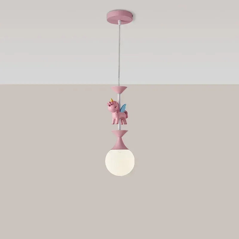 Children's Room Bedroom Pendant Light Eye Protection Cartoon LED Carousel Creative Pink Decoration Room Pendant Light