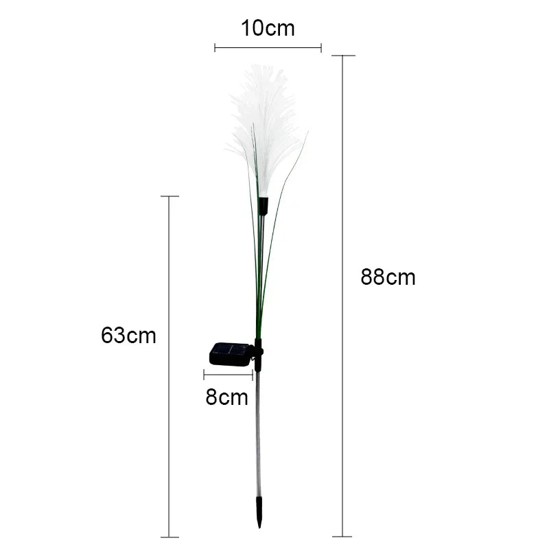 LED Solar Outdoor Reed Lamp (IP65 Waterproof) - Fiber Optic Landscape Stake Light Fixture for Garden, Lawn, Yard & Christmas Holiday Path Decor