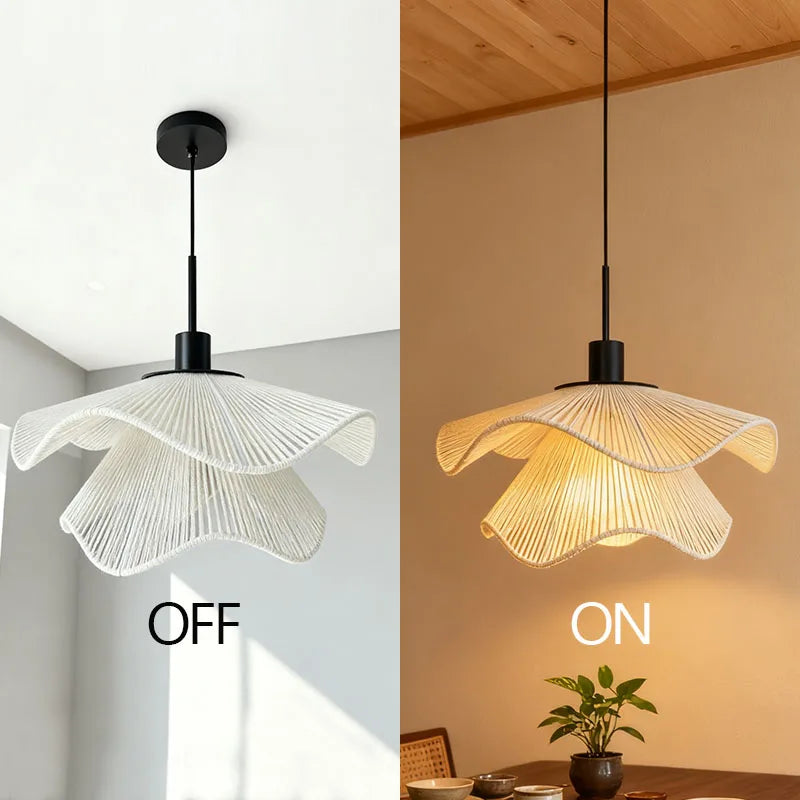 Handmade Rattan Flower Pendant Lamp - Organic LED Chandelier for Living Room