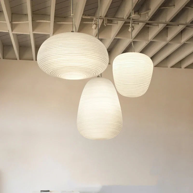 Modern Milky White Glass Whorls Cocoon Pendant Light For Kitchen Dining Table Study Room Acrylic House Decor Hanging Lamp
