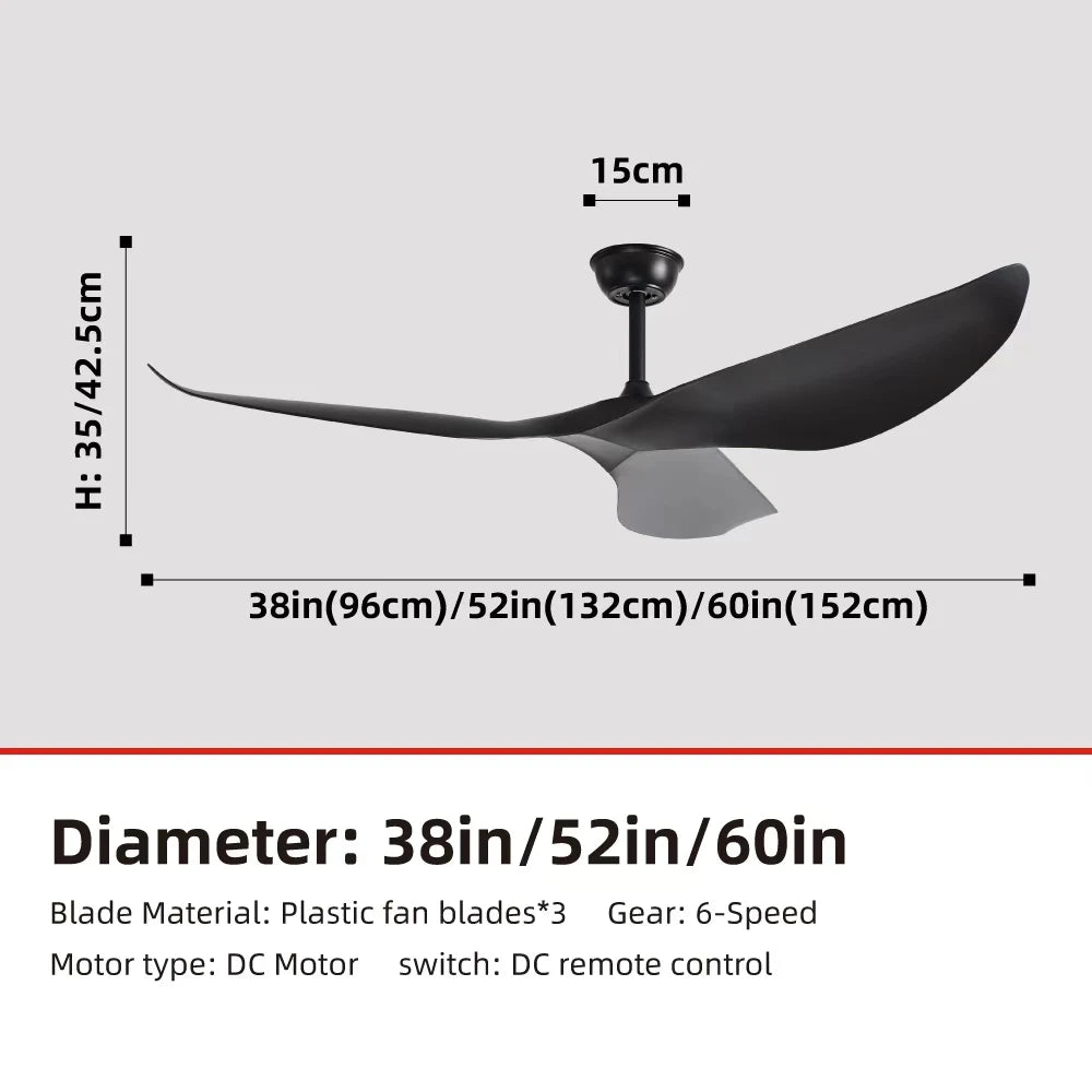 Industrial DC Motor Ceiling Fan - 6-Speed Remote Silent Fan (38/52/60 Inch)