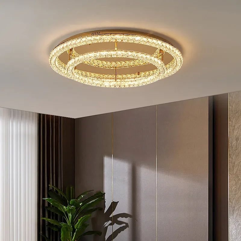 Luxuy gold LED Ceiling lamp modern crystals round ceiling chandelier for living room hotel hall bedroom restaurant lighting