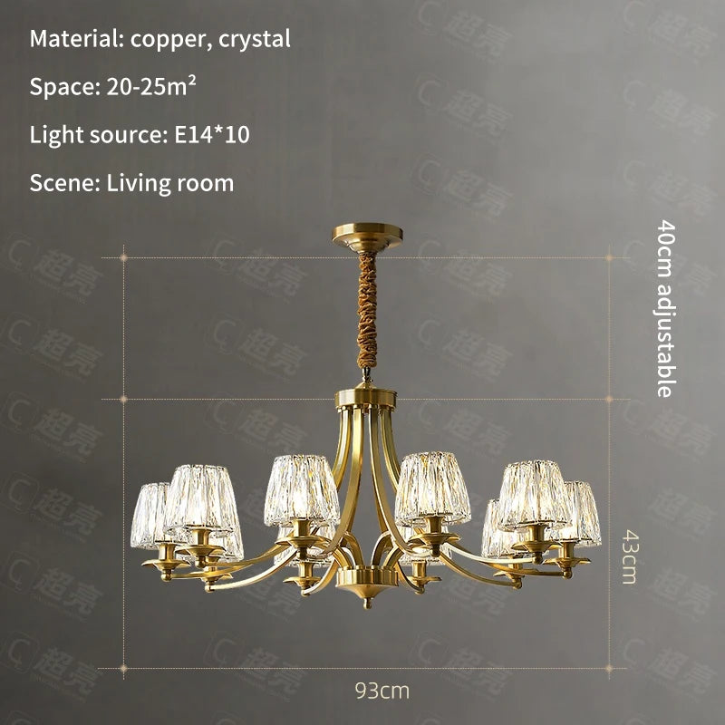 Copper Crystal Chandelier For Living Room Bedroom Study Dining Room Kitchen Villa Modern Luxury Style Gold Lamp Pendant Light