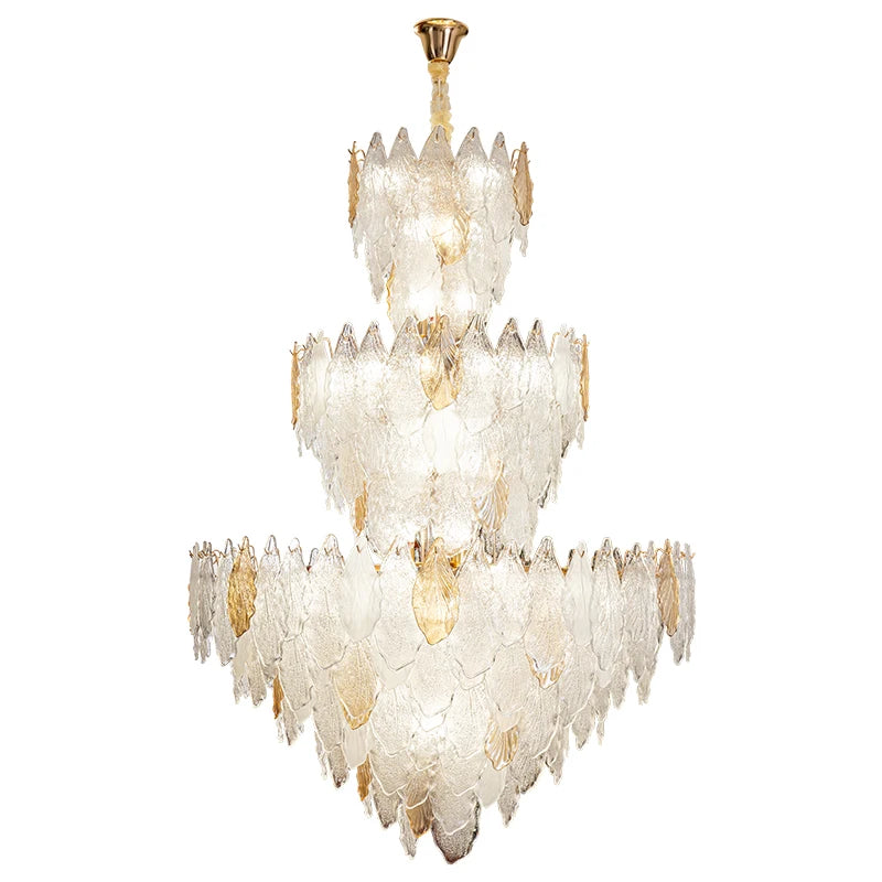 Villa Chandeliers Duplex Ceiling Living Room Lamps Creative Leaves Ginkgo Leaves Crystal Glass High-end Wholesale Pendant Lamps