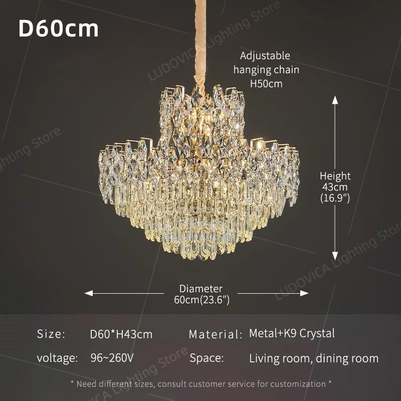 Luxury Crystal Chandeliers High-end Hanging Chandelier Villa Living Room Hall Lighting Lustre Dining Table Pendant Ceiling Lamp