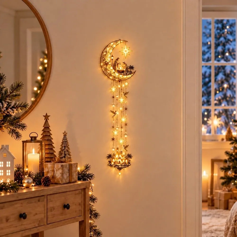 LED Angel Blessing Wall Light Wall Mounted Christmas Wall Decor Starglow Cascading Glowing Star Light Warm White Lights