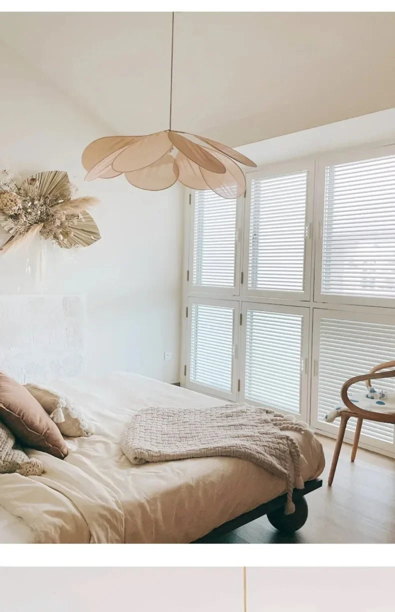 Fabric Flower Pendant Lamp Cloth Hanging Chandelier Light Fixture for Dining Room Living Room Bedroom