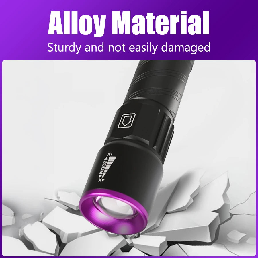 395NM UV Flashlight Rechargeable Ultraviolet Torch Pet Urine Scorpion Detector UV Lamp Anti-counterfeiting Bill Seal Detector
