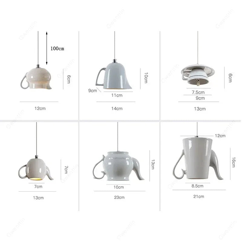 Ceramic Led Pendant Light Modern Tea Cup Teapot Hanging Lamp Kitchen Dining Room Lights Bar Cafe Home Decor Lighting Fixtures