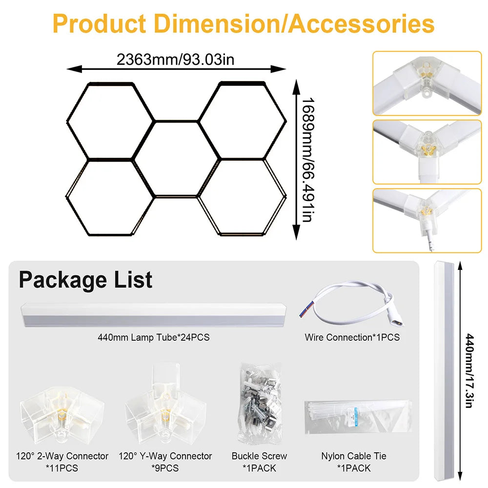 1/3/5/8/14 Hole Hexagonal LED Ceiling Garage Light 6500K Cold Light for Garages and 4S Workshops
